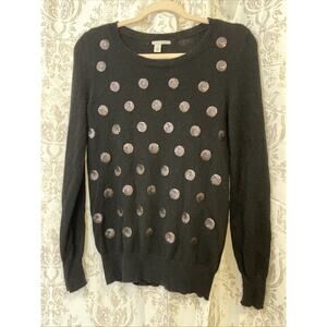 HALOGEN Nordstrom Cashmere-Wool Blend Sweater Black Polka Dot Sequin Size M